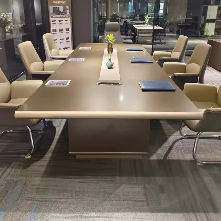Office Furniture High End - 大型会議テーブル、軽贅沢、高級会議室、ビジネスシンプル、モダンな受付、ソケット付き交渉室