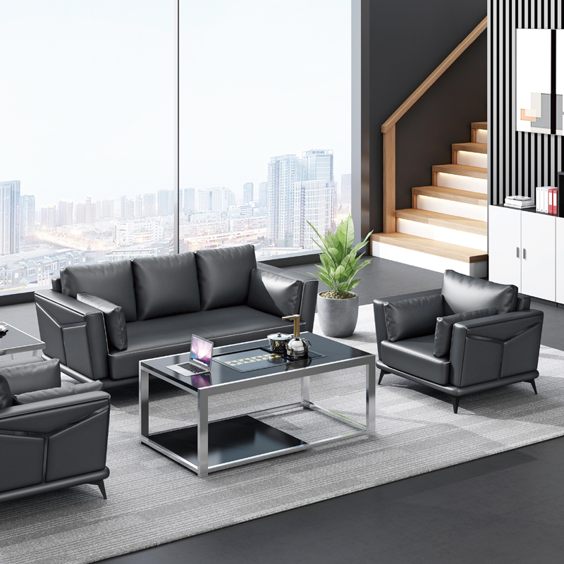 Office Furniture Group - # 家具 ブラックレザー マルチプレイヤー グループソファセット オフィス