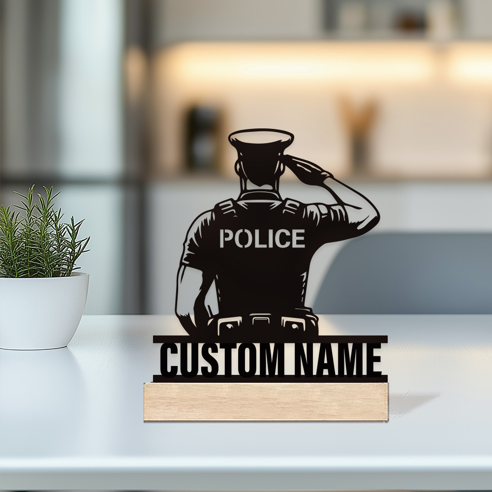 Office Furniture Table - パーソナライズされた金属製警察バッジ、カスタムネームデスクネームプレート、テキスト入り法執行機関風装飾、退職祝い/オフィスギフト