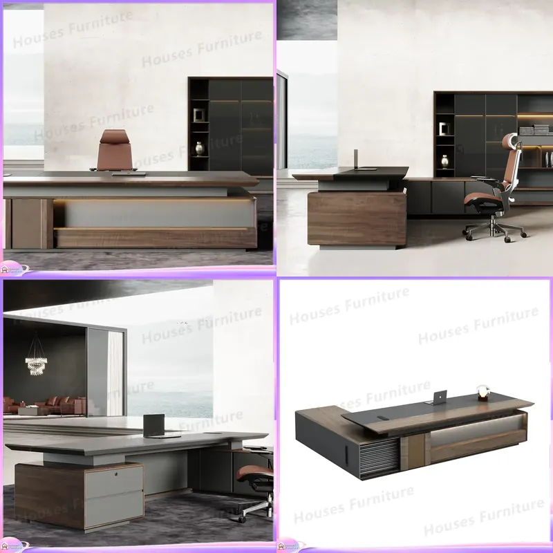 Office Furniture Table - 高級エグゼクティブデスク 無垢材オフィス家具 ブラウン CEO マネージャー ボスデスク
