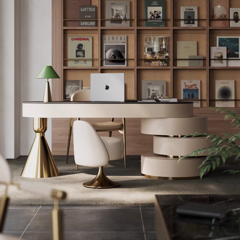 Office Furniture High End - イタリア製高級焼結石デスク モダンミニマリストホームオフィスデスク ゴールドベース付きハイエンドコンピューターデスク 小さなアパート向け