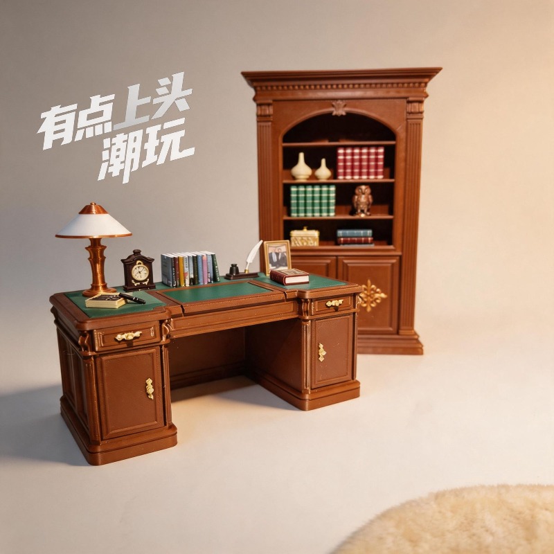Office Furniture Equipment - オリジナル 1/12 ミニチュアヴィンテージアメリカンスタイルオフィスデスクチェアセットリアルな装飾モデルキット家庭/オフィス用コレクターズアイテム