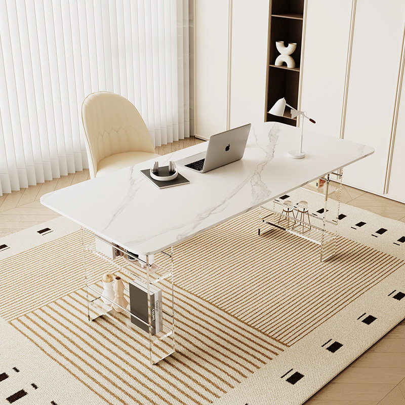Office Furniture Design - 北欧の高級焼結石デスクモダンデザインバルコニーフローティングアクリルオフィスデスク寝室家具 Zwevend Bureau FYFD