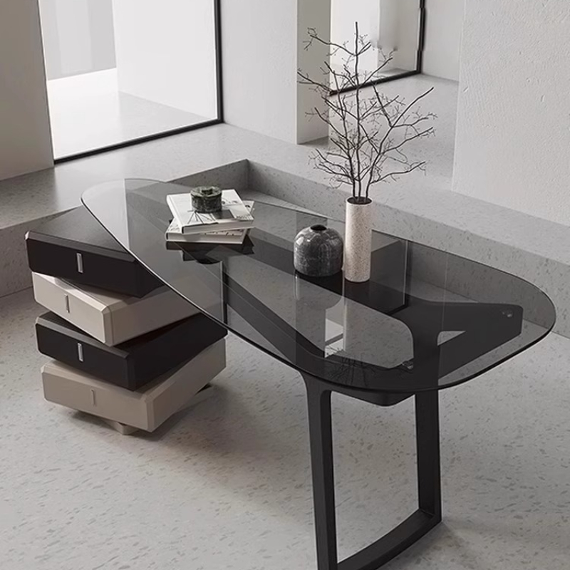 Office Furniture High End - イタリア製ボスカーブガラスオフィスデスク 高級感 ミニマリストインテリア オフィスデスク モダンアクセントオフィス家具 ティッシュ