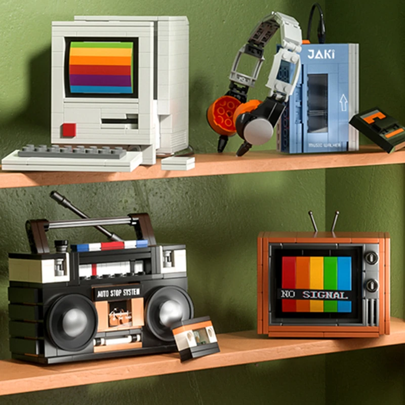 Office Furniture Group - DIY レトロ家電家具テレビコンピュータテープウォークマンゲームコンソールラジオビルディングブロックモデルレンガセットおもちゃ