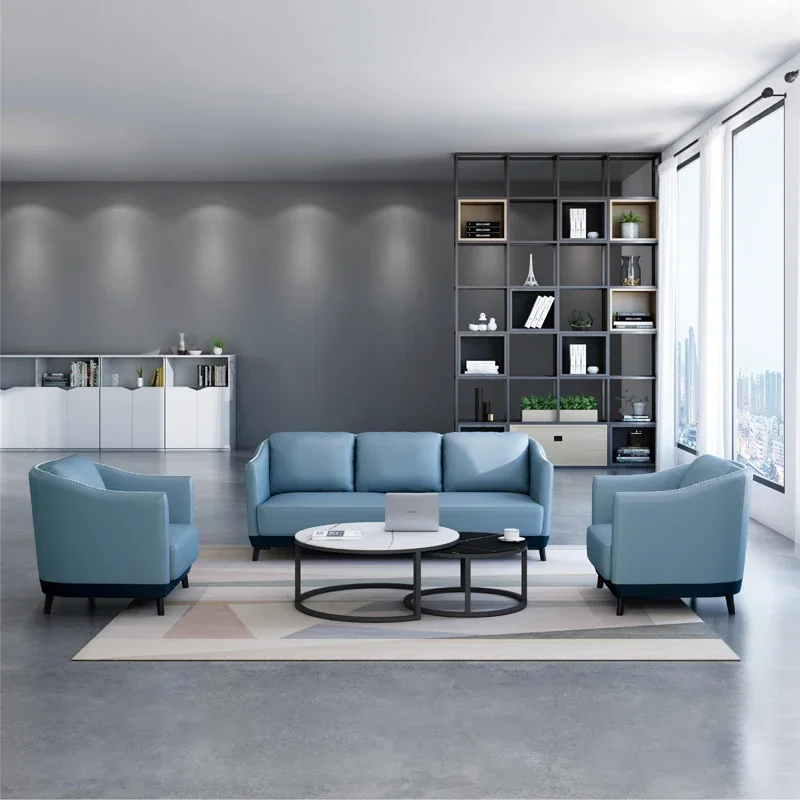 新着レイクブルーレザーマルチプレイヤーグループオフィスソファ - Office Furniture Group のレビューと価格