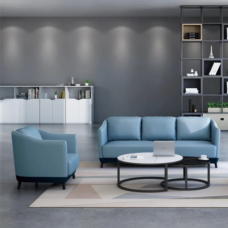 新着レイクブルーレザーマルチプレイヤーグループオフィスソファ - Office Furniture Group のレビューと価格