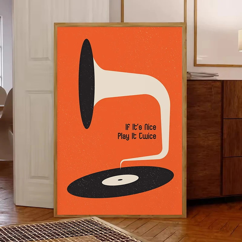 ミッドセンチュリービニールレコードキャンバスウォールアートプ - Office Furniture Equipment のレビューと価格