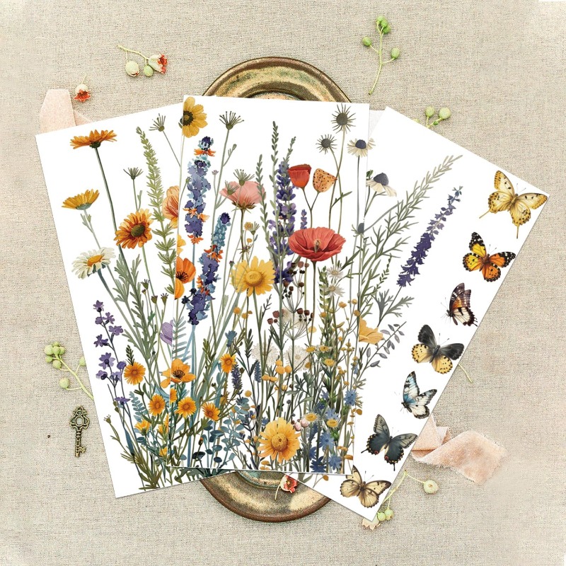 3 個の野生の花家具転写 6x12 インチ蝶と花の摩擦転写自 - Office Furniture Equipment のレビューと価格