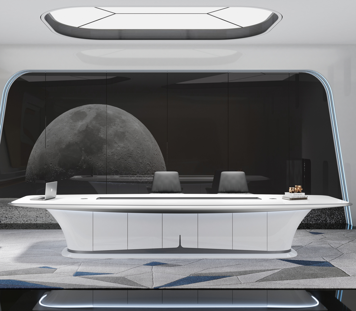 プレミアム現代木製ホワイトSF風LED会議テーブルトップ、高 - Office Furniture High End のレビューと価格